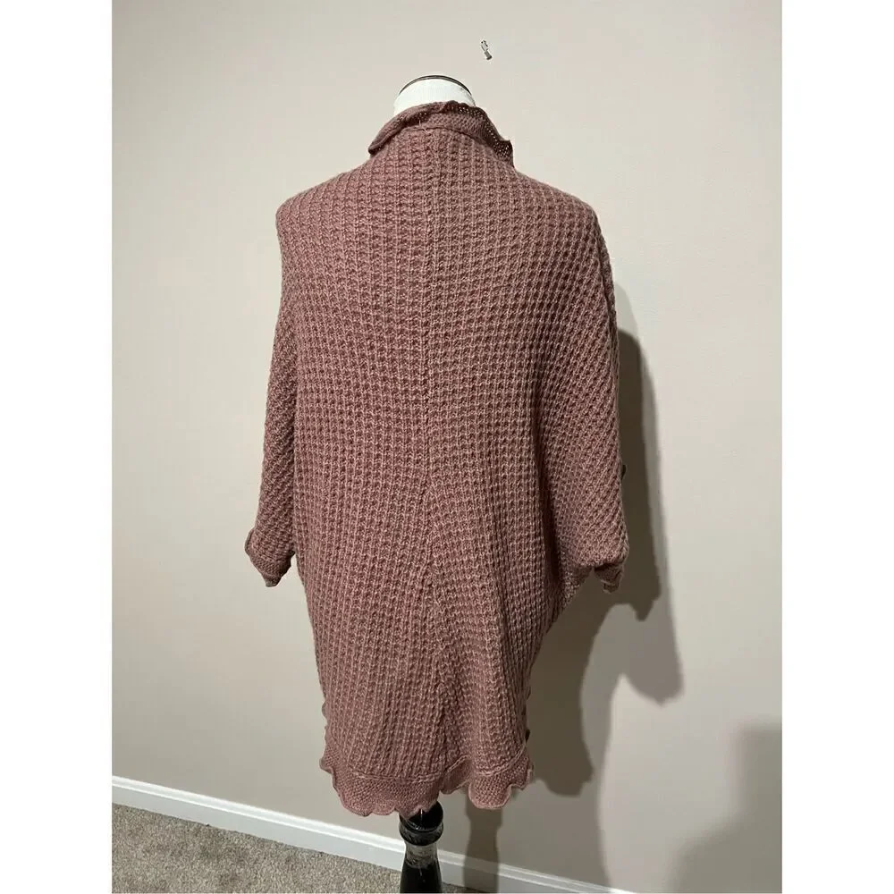 Anthropologie moth cardigan sweater scalloped edge waffle knit boho size S